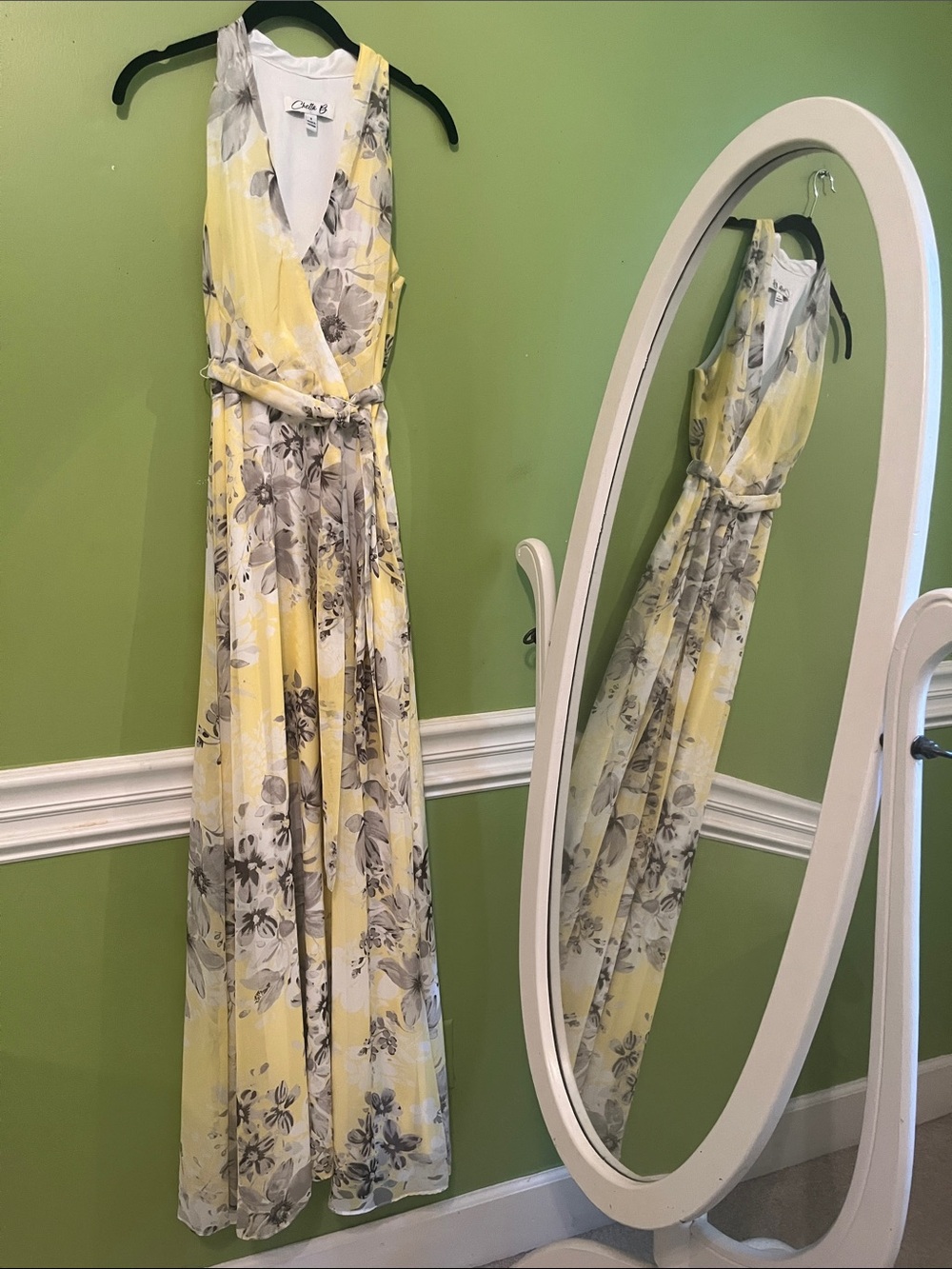 Chetta B Yellow Floral Faux Wrap Maxi
